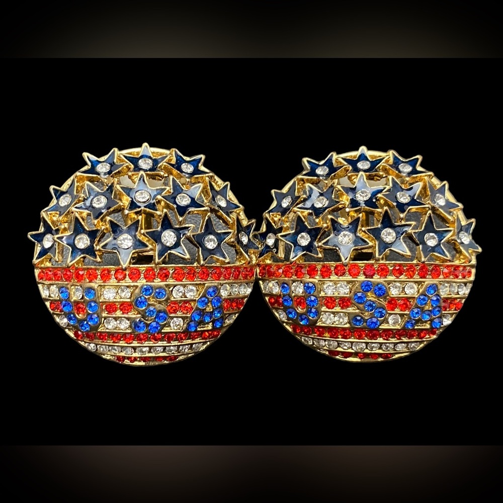 USA star Red White Blue Rhinestone‎ US Flag Clip On Earrings